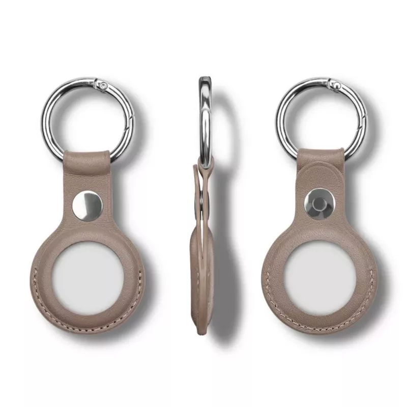 iLike AirTag PU Leather Key Ring Keychain Case Dark Brown