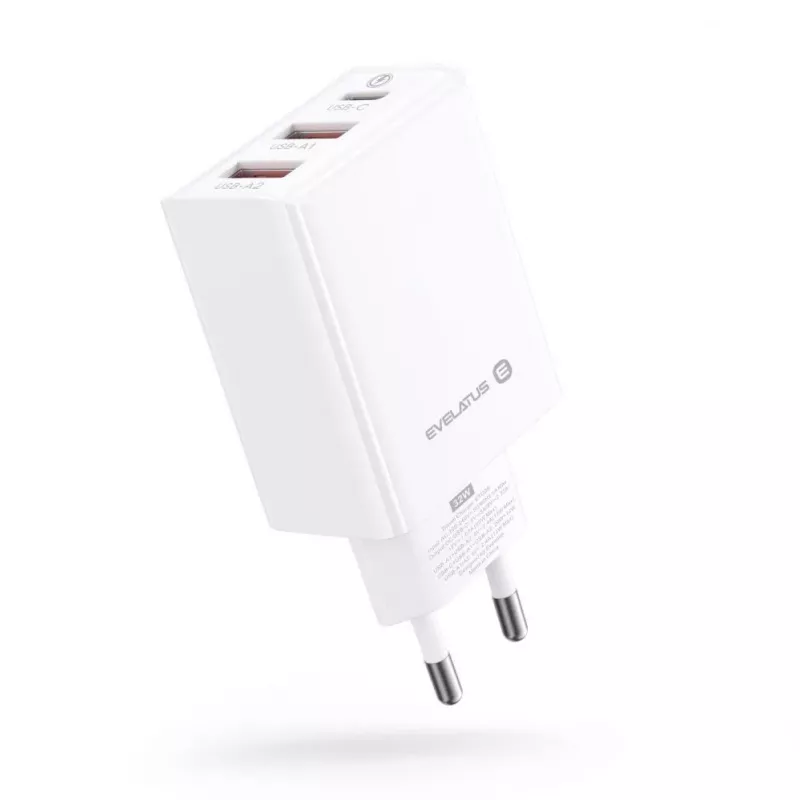 Evelatus ETC06 Travel Charger EU Wall 3 Ports 32W USB-C / USB-A2 White