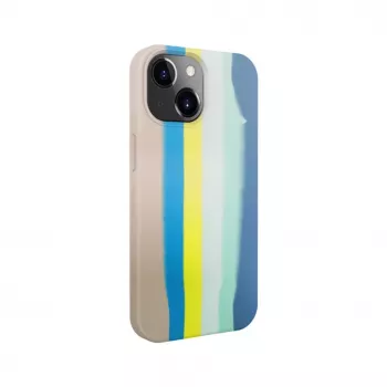 Evelatus Apple iPhone 15 Silicone Case Multi-Colored Blue Pink