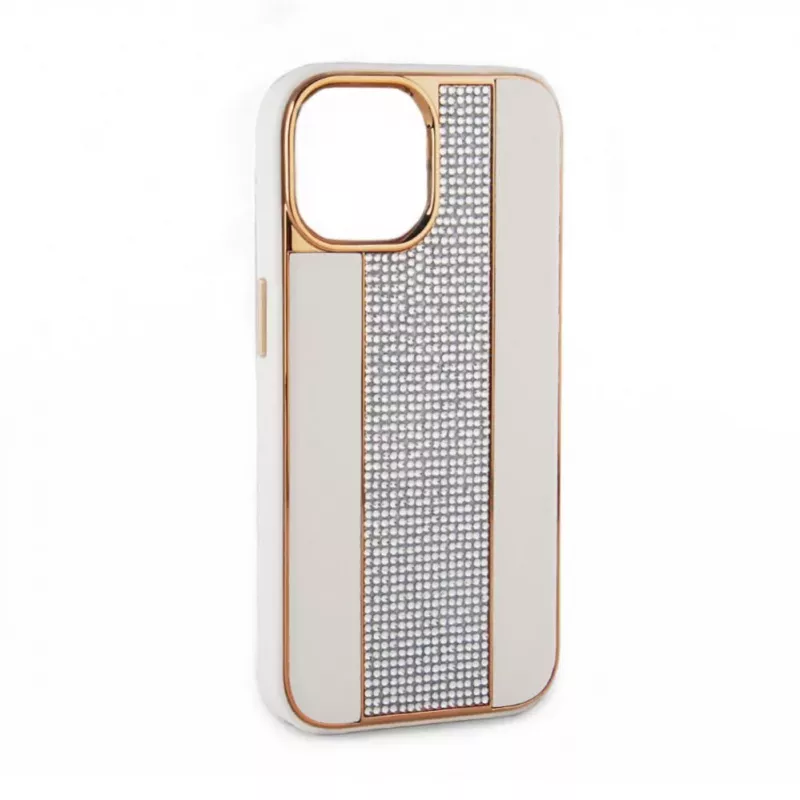 iLike Apple iPhone 15 Pro Diamonds and Leather Case White