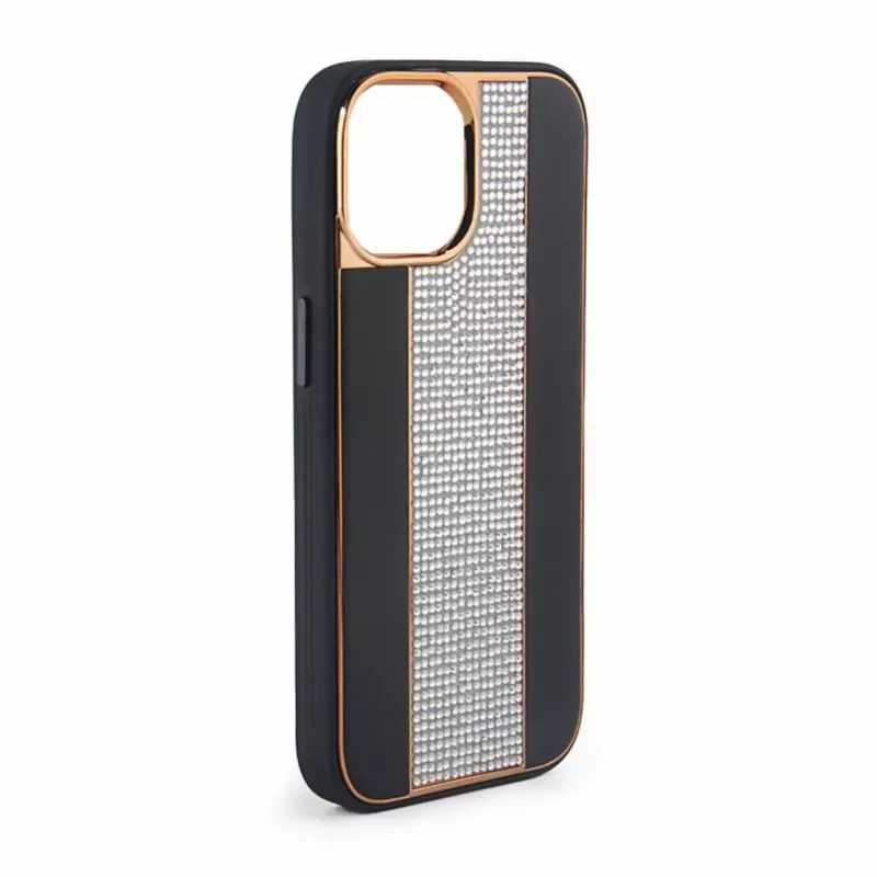 iLike Apple iPhone 15 Pro Diamonds and Leather Case Black