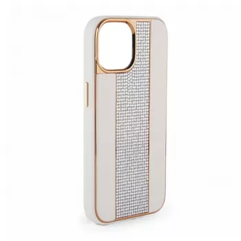 iLike Apple iPhone 15 Pro Max Diamonds and Leather Case White