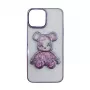 iLike Apple iPhone 15 Silicone Case Print Desire Bear Purple