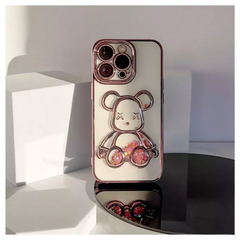 iLike Apple iPhone 15 Pro Silicone Case Print Desire Bear Pink