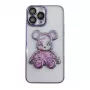 iLike Apple iPhone 15 Pro Silicone Case Print Desire Bear Purple