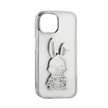 iLike Apple iPhone 15 Pro Silicone Case Print Desire Rabbit Silver