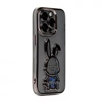 iLike Apple iPhone 15 Pro Max Silicone Case Print Desire Rabbit Black