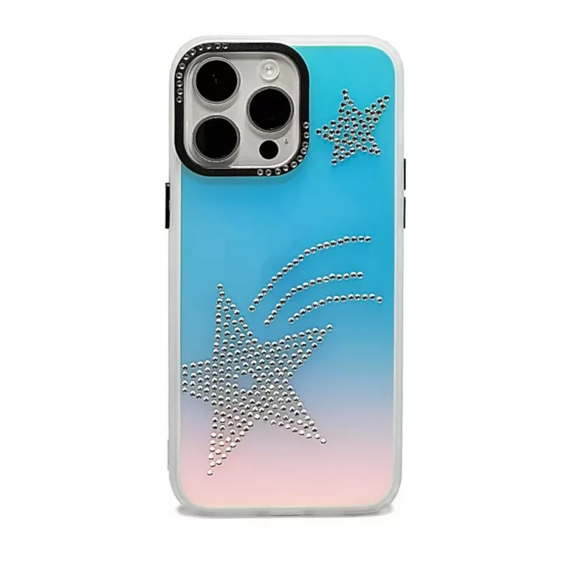 iLike Apple iPhone 15 Pro Laser Shell Star Back Cover - Transparent with Iridescent Stars