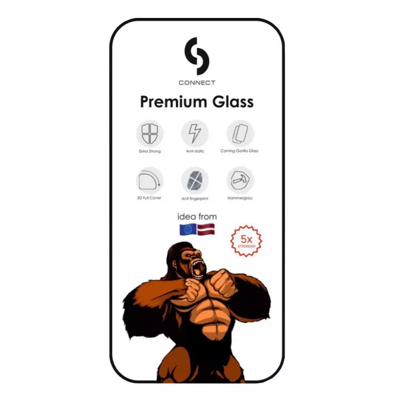 Connect Apple iPhone 15 Pro Corning Gorilla Glass Anti-Static 3D Full Cover 5X Stronger Screen Protector Black