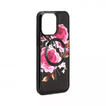 Evelatus Apple iPhone 14 Pro Leather Case Zipper Design Flower Black