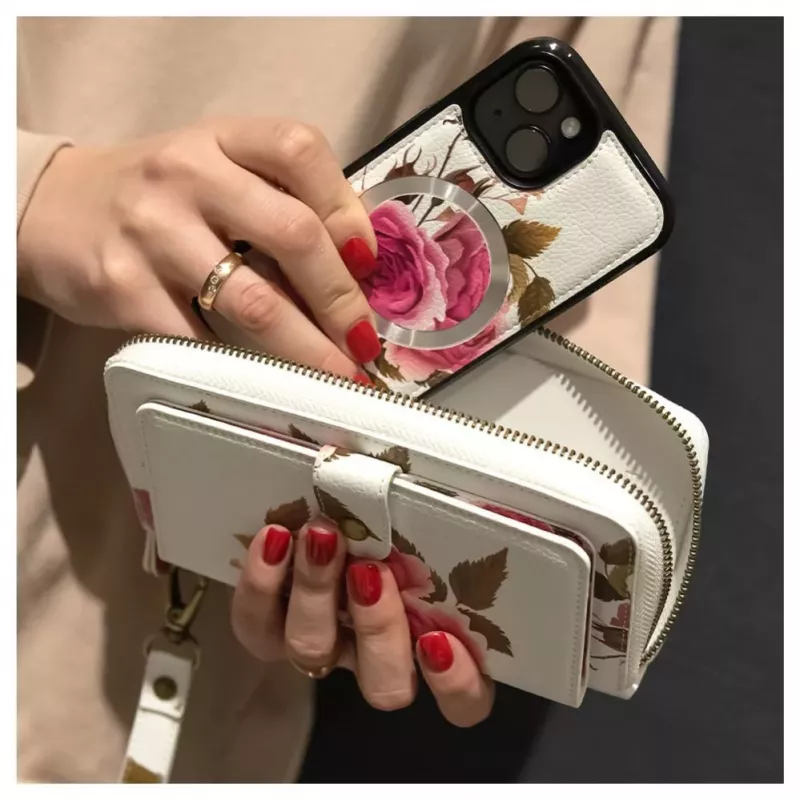 Evelatus Apple iPhone 14 Leather Case Zipper Design Flower White