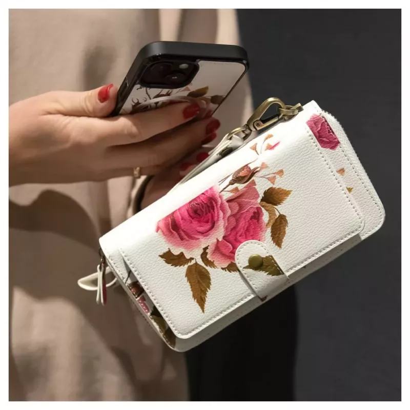 Evelatus Apple iPhone 15 Leather Case Zipper Design Flower White