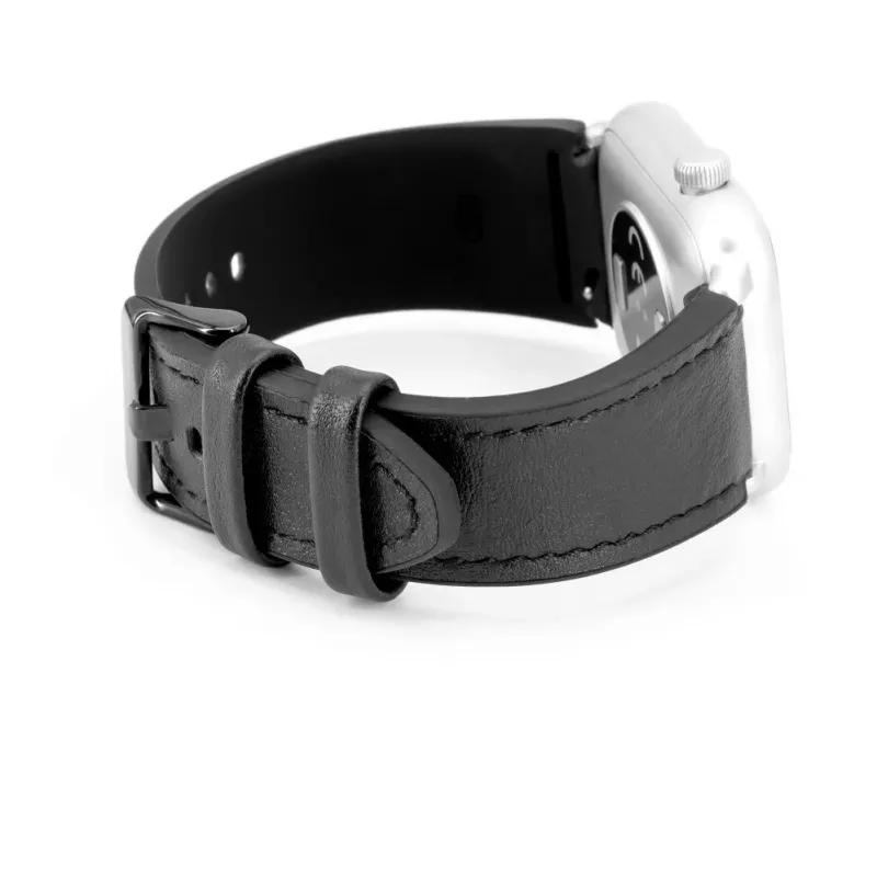 Connect 20mm Silicone Patch Leather Watch Strap (130mm M/L) Black