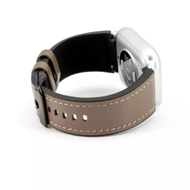 Connect 20mm Silicone Patch Leather Watch Strap (130mm M/L) Taupe