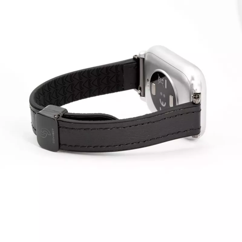 Connect 22mm Silicone Leather Watch Strap with Magnetic Black