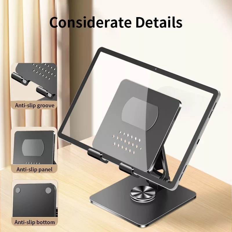 iLike STM4 Metal Tablet PC Holder Stand with Adjustable Perfect Angle & 360 Rotation Black