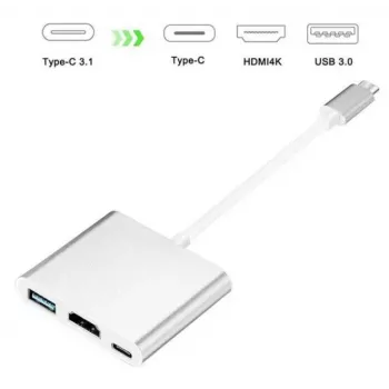 iLike HD1 3in1 USB-C to HDMI 4K / USB 3.0 / USB-C Female Adapter Silver