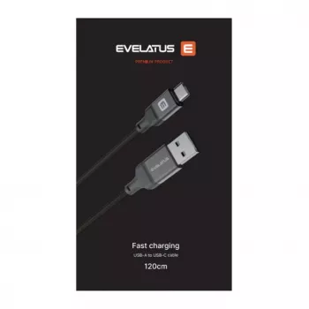Evelatus USB-A to USB-C Cable, 1.2m, Aluminum Housing, Braided, White