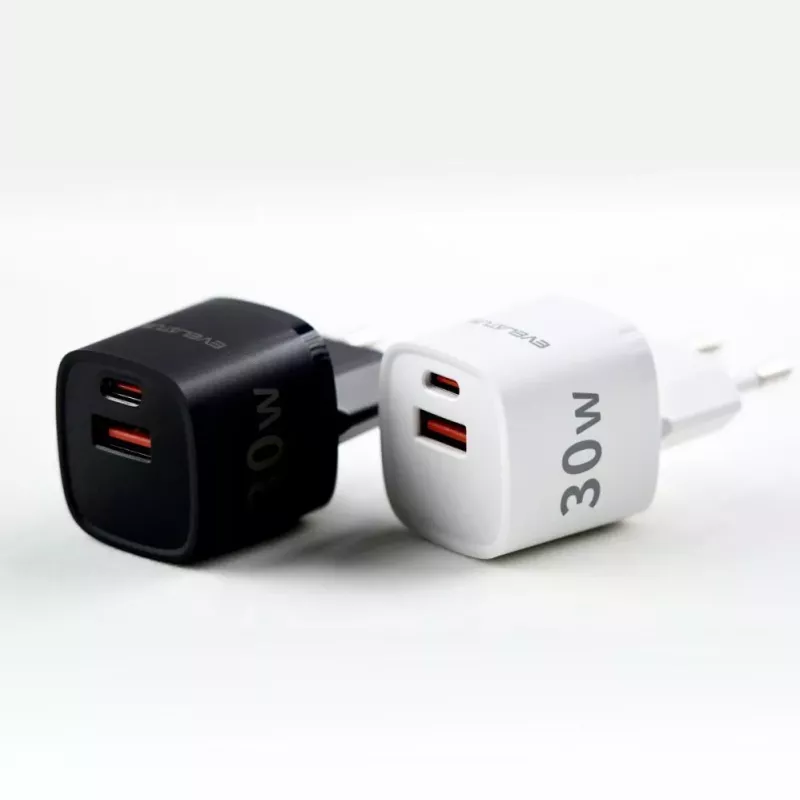Evelatus USB-A and USB-C 30W Max EU Charger Black