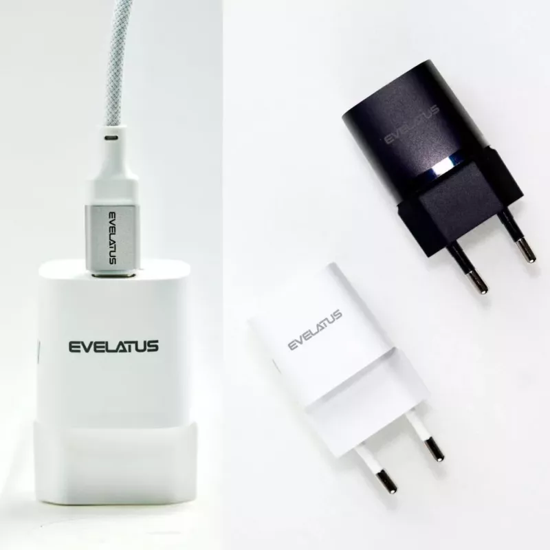 Evelatus USB-A and USB-C 30W Max EU Charger Black