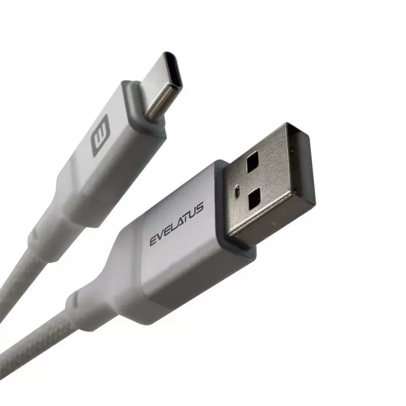 Evelatus USB-A to USB-C Cable 2M Aluminum Housing Braided White