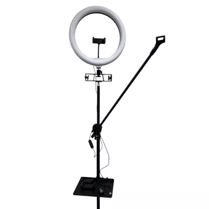 iLike S12 LED Selfie 31cm Ring Light Lamp + Tripod Stand 2.1m + Shelf & 3x Phone / Mic Holder Black