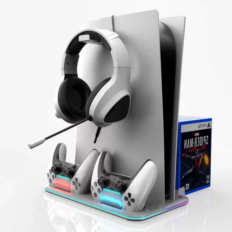 iLike DZ504 Slim Multi Dock Station for PlayStation 5 PS5 Controllers with Cooling Fans & RGB Black