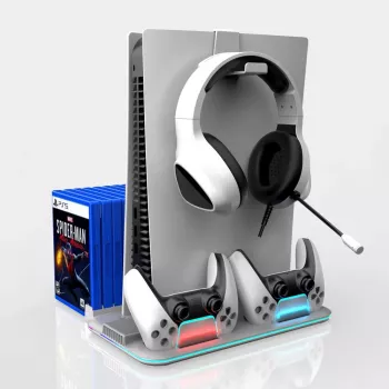 iLike DZ504 Slim Multi Dock Station for PlayStation 5 PS5 Controllers with Cooling Fans & RGB Black