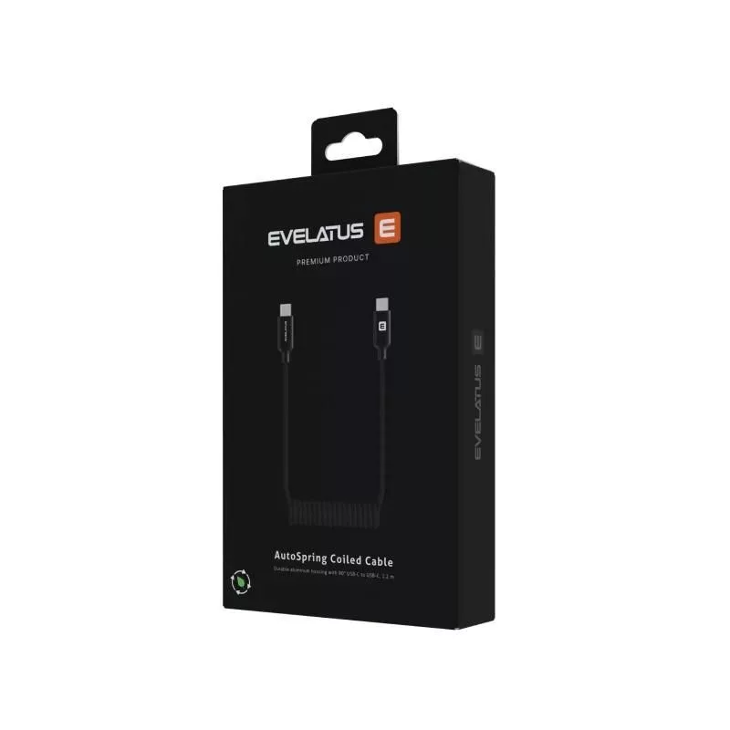 Evelatus AutoSpring Coiled Cable USB C to USB C 1.2M Black