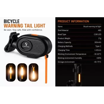 iLike JOWORSE Rechargeable COB LED Bike Tail Light, USB-C Bicycle Rear Safety Light, 300mAh Waterproof Cycling Warning Light