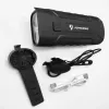 iLike JOHORSE Rechargeable Bike Light with 120dB Horn, USB Rechargeable LED Bicycle Headlight, High/Low Beam, IPX4 Waterproof, Front Cycling Light Black