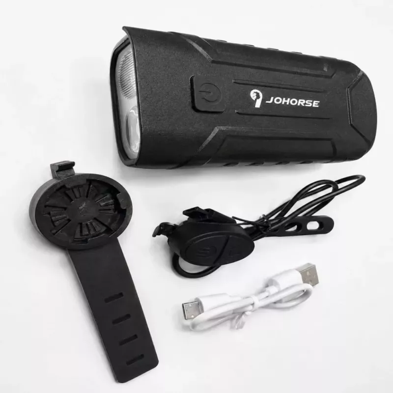iLike JOHORSE Rechargeable Bike Light with 120dB Horn, USB Rechargeable LED Bicycle Headlight, High/Low Beam, IPX4 Waterproof, Front Cycling Light Black