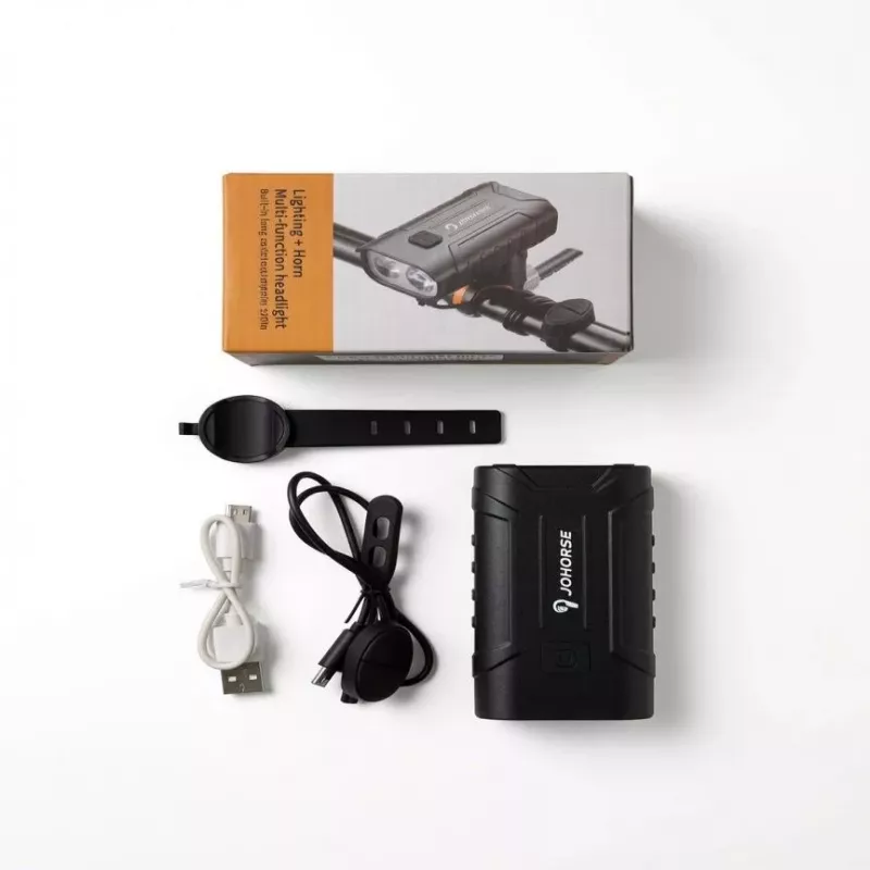 iLike JOHORSE Rechargeable Bike Light with 120dB Horn, USB Rechargeable LED Bicycle Headlight, High/Low Beam, IPX4 Waterproof, Front Cycling Light Black