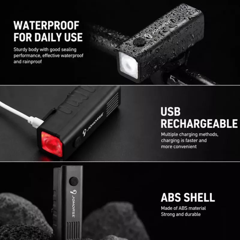 iLike JOHORSE USB Rechargeable Bike Headlight, High Brightness LED Bicycle Front Light, IPX4 Waterproof, ABS Shell, Easy Handlebar Mount
