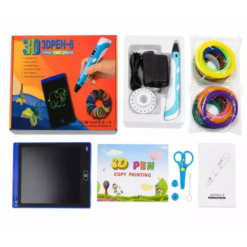 iLike Melt 3D Pen Kit Box Complete Set For 3D Printing Pen, 3D PEN-7-1 Set with Stencils 5m x 20 Colors Blue