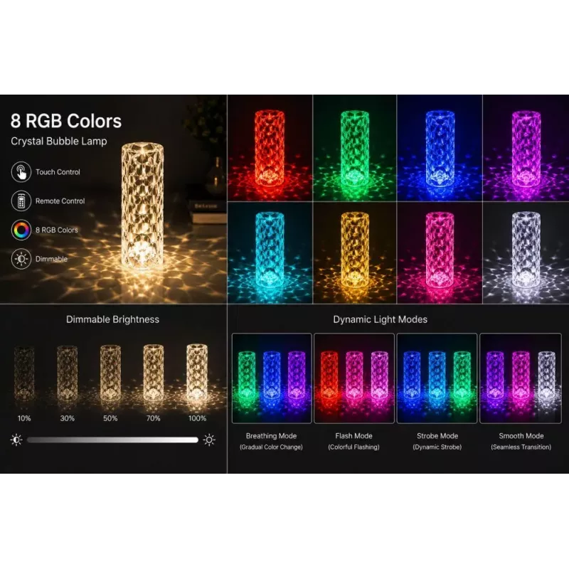 iLike Crystal Bubble Touch RGB LED Table Lamp with Bluetooth Speaker