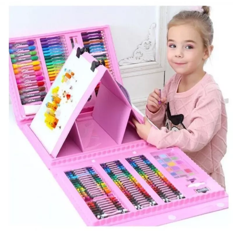 Kiddyz Stationery Set 208 pcs Kids Art Kit Drawing & Painting Supplies Pink