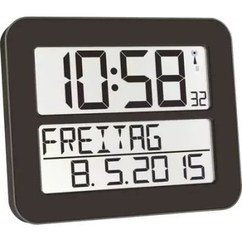 TFA TIMELINE MAX Digital Radio-Controlled Wall Clock 60.4512.01 Black