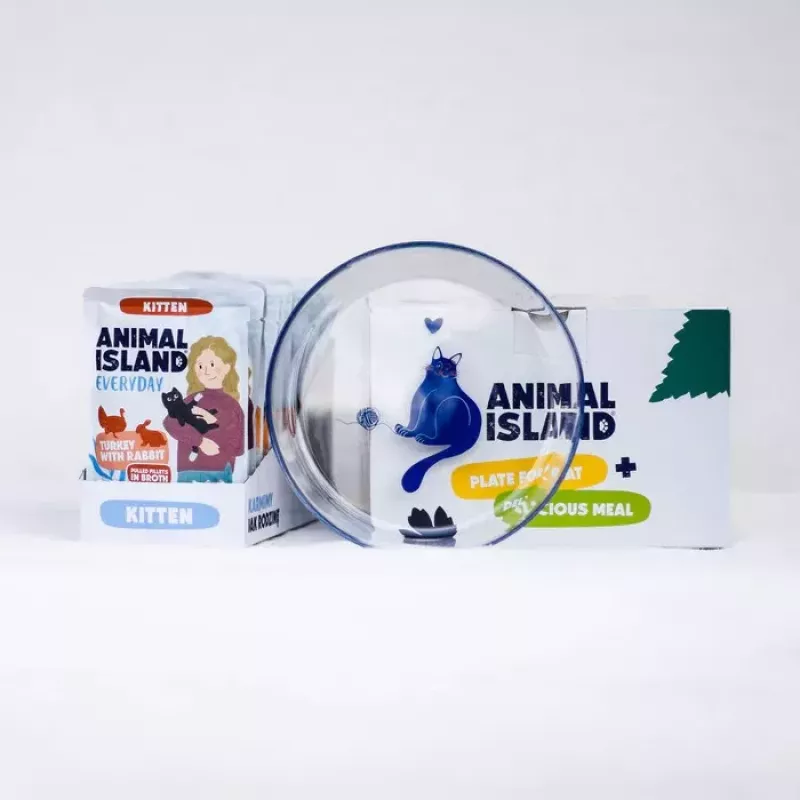ANIMAL ISLAND Kitten Turkey & Rabbit 12x85g with Bonus Feeding Plate
