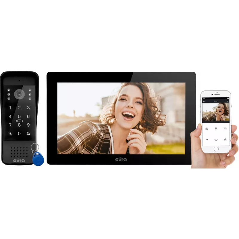 EURA VDP-86A3 10-Inch Black Video Door Phone Monitor with Tuya Smart App