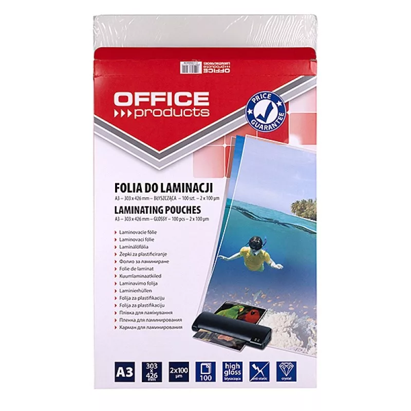 PBS OFFICE PRODUCTS Laminating Film A3 2x100 Microns Glossy 100 Sheets Transparent