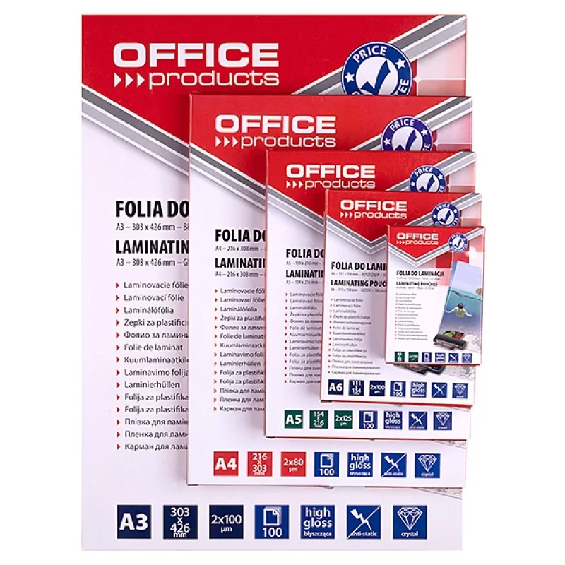 PBS OFFICE PRODUCTS Laminating Film A3 2x100 Microns Glossy 100 Sheets Transparent