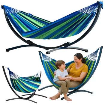 LEAN Garden Hammock with Frame for Two People, Green and Blue, 200x120 cm