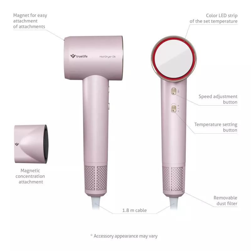 TLF TrueLife HairDryer D6 Hair Dryer 1600 W Rose