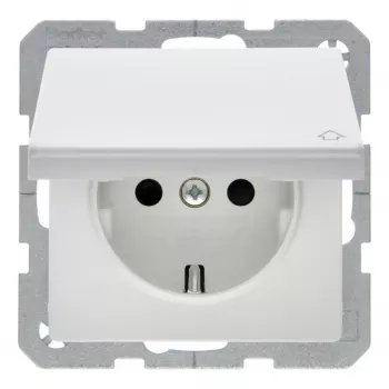 Berker 47516089 SCHUKO Socket with Hinged Cover Polar White Velvet