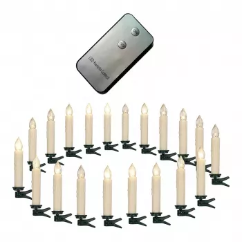 SYNERGY21 LED Xmas Candles 24-Piece Set with Remote Control - Warm White, Flicker Effect, Timer, Dimmer, Clip-On for Christmas Tree