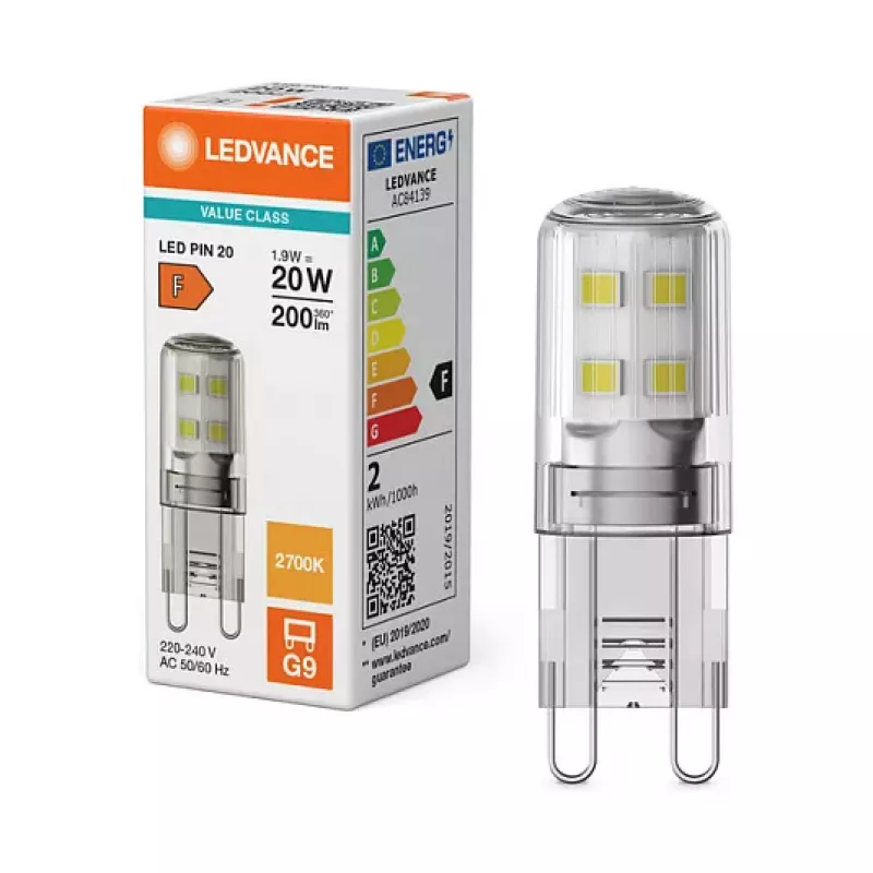 OSRAM LED PIN G9 P 1.9W 827 Clear G9 LED Lamp with Retrofit Plug Base