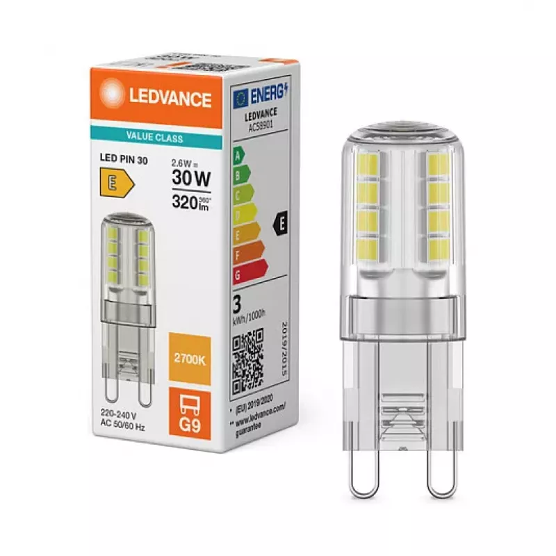 OSRAM LED PIN G9 2.6W 827 Clear G9 LED Lamp with Retrofit Plug Base