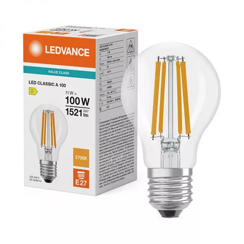 OSRAM LED Classic A 100 Filament P 11W 827 Clear E27 LED Lamp, Classic Bulb
