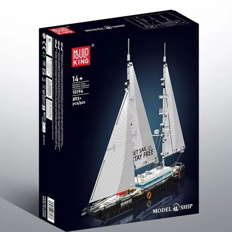 MOULD KING Modern Twin-Masted Sailboat Building Blocks Set (893 Pieces)